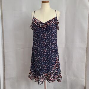 Michael Kors S Navy Peach Ditsy Floral Georgette Ruffled Cottagecore Slip Dress